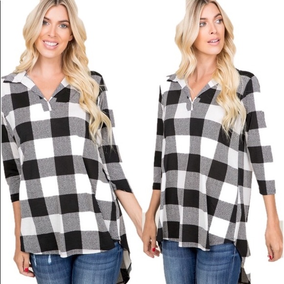 Black & White Buffalo Plaid Tunic Top - Picture 4 of 5